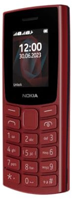 Nokia 105 2G Feature Phone with long-lasting battery, 12 hours of talk-time, wireless FM radio, large display, and tactile keyboard, Dual Sim - Red