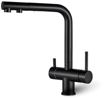 AORA® | PURE WAVE 3-Wege-Wasserhahn aus massivem Edelstahl mit ausziehbarer | Spültischarmatur für Wasserfilter, Osmoseanlagen | Wasserfilter Wasserhahn | Küchenarmatur für Osmoseanlagen | (Schwarz)