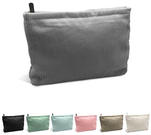 YEJAHY Kleine Make-up-Tasche, Cord-Kosmetiktasche, Make-up-Tasche, Organizer, Aufbewahrungstasche, Reise-Kulturbeutel, Zubehör-Organizer für Frauen, grau