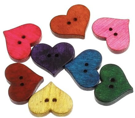 20 Holzknöpfe Zweilochknöpfe 17x20mm Herzen Herzform in 8 Farben im zufälligen Mix 2-Loch-Knöpfe Knopf aus Holz Herz zum annähen aufnähen Kinderkleidung