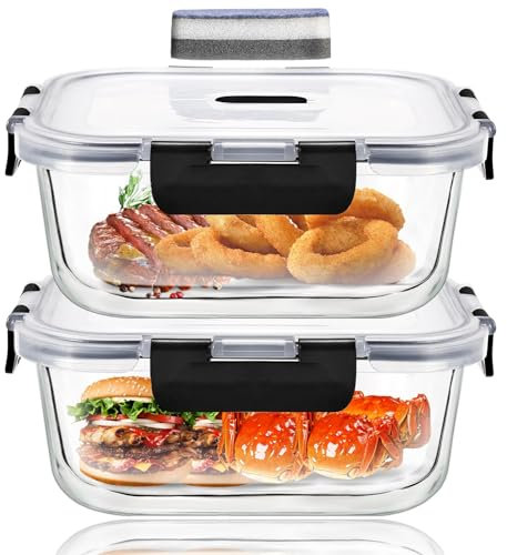 ERUIV Boite Conservation Verre, 2 pièce 520ml Boite Verre, Boite Repas Verre carrée, Boite De Conservation En Verre empilables, plat en verre avec couvercle hermétiques, lunch box en verre transparent