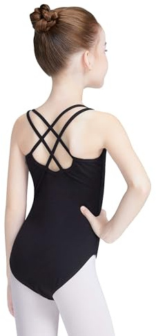Daydance Camisole Black Girls Leotards for Dance, Double Breast Ballet Tops for Gymnastics, Training, Performance