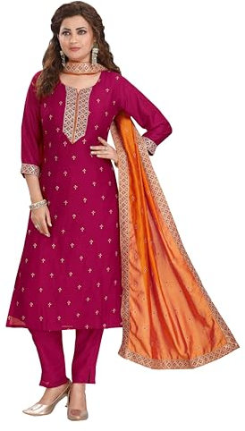 Ladyline Partywear Crepe Seta Salwar Kameez Zari Ricamato Paillettes Formale Indiano Donna Vestito (SESK TWAN2350), Rosa (TA), 76
