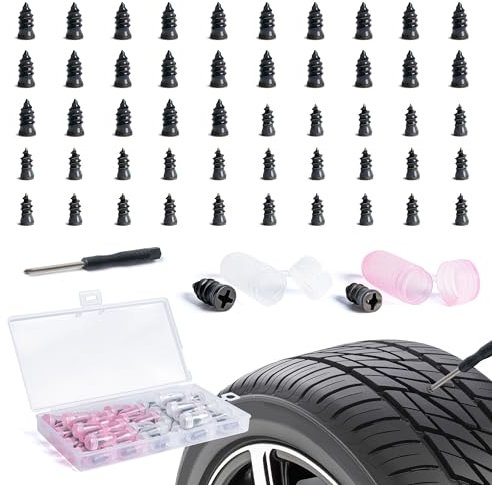 SPDYCESS 50 Pièces Clous en Caoutchouc pour Réparation de Pneu, Kit Anti-crevaison pour Voiture, Outil de Réparation avec Tournevis sous Vide pour Moto Vélos (25 S+25 L)