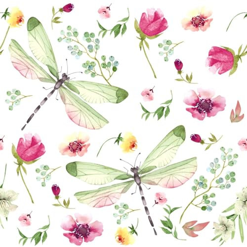 20 Servietten Blumen Libellen an Blumenmeer als Tischdeko. Papierservietten mit Motiv. Auch für Decoupage und Serviettentechnik 33x33cm