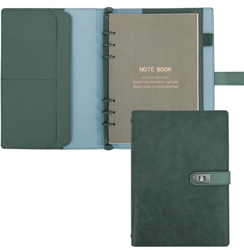 Skycase A5 Ringbuch aus PU-Leder, 6-Ring Loseblatt-Notizbuch, Nachfüllbarer Planer & Ordner, Dunkelgrün – Elegantes Notizbuch für Büro, Schule und Studium