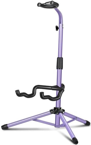 CAHAYA Guitar Stands Floor Metal with Neck Holder Folding Tripod Universal Holder, for Acoustic Electric Guitars Ukulele Violin Banjo Mandolin, Purple CY00253