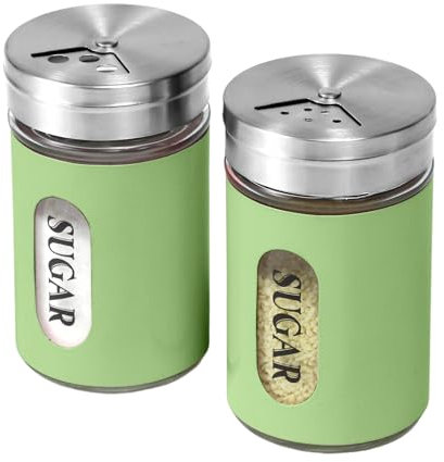 STJKBDFC Zuccheriera Duster Set di 2, 80 ml in acciaio inox e vetro con fori regolabili, verde