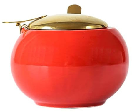 TYMYYS Sucrier Coloré Avec Couvercle Doré, 10X8cm Sucrier Pot à épices, Contenant D'assaisonnement Pour Pot à Sucre Et Sel, Pot De Stockage De Sucre-rouge-350ml 12.3oz