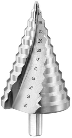 QWORK® Broca escalonada de 6 a 60 mm, Fresa para Taladro, Cortador de Cono HSS 4241 con Revestimiento de Titanio para Metal, PVC, Madera