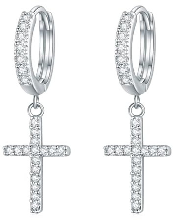 CUOKA MIRACLE Kreuz Ohrringe für Mädchen 925 Sterling Silber Herz Kreuz Ohrringe Creolen Klein Ohrringe Kreolen für Damen Kreuz Ohrringe Unendlichkeit Geschenke Schmuck für Tochter (0330-silver)
