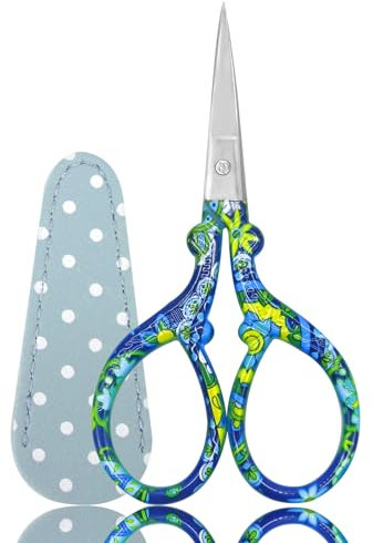 Ciseaux Broderie Petit Artisanat Ciseaux en Acier Inoxydable (Bleu et Blanc)