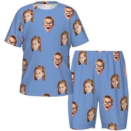 LLLGSH Personalisierter Kinder Pyjama – Individueller Gesichts Pyjama – Personalisierte lustige Nachtwäsche Pyjamahose mit Fotogesicht – Loungewear Geschenke für Kinder