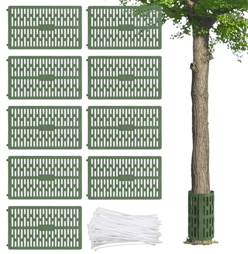 CPROSP 9 Pièces Protection de Tronc d'arbre 33 * 20cm, Protection Autour des Arbres en Plastique Taille Réglable, pour la Protection Contre Les Animaux et Les Tondeuses à Gazon, Vert Foncé.