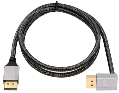 NFHK Down Angled DisplayPort DP to DP Cable 4K 60hz Cable Silver Sleeve Ultra-HD UHD 90 Degree for Desktop Laptop Monitor Graphics Card 2M