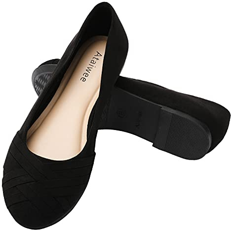 Ataiwee Women's Wide Width Flat Shoes Ballet Flats,BK 6