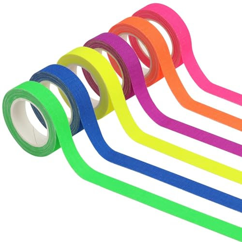 Annlpoy Nastro Fluorescente Neon UV, nastro adesivo colorato,Set di 6 Rotoli, 15mm x 5m per Decorazioni Feste, Artigianato e Halloween, Nastro Adesivo Reattivo alla Luce UV in 6 Colori Vivaci