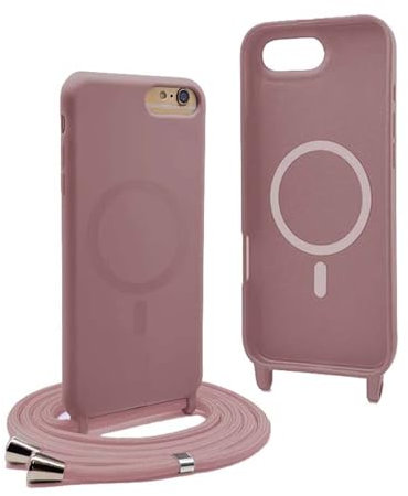 YFSYLL Magnétique Coque pour iPhone SE (2022/2020) / iPhone 8/7 avec Cordon,Compatible avec MagSafe,Coque Silicone pour Magnétique avec Réglable Collier - Rose Gold
