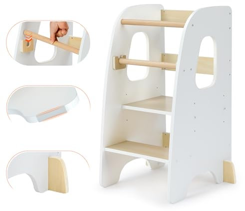 Growaystory Lernturm für Kinder, Lernturm Höhenverstellbar, Montessori Küchenhelfer und Learning Tower, Stylisch Kippschutz Höchste Sicherheit (Weiß)