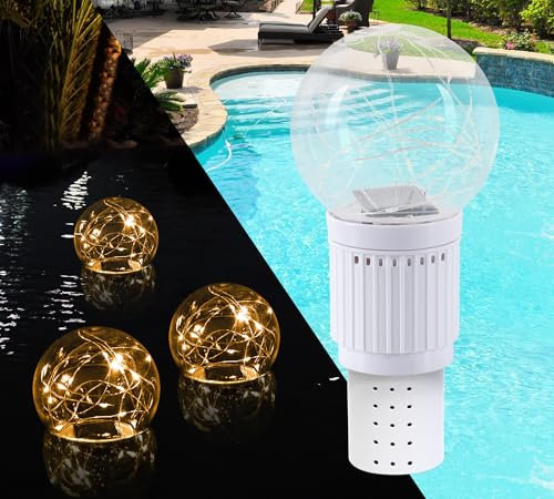 topool LED Solarleuchte für Pool & Garten, Schwimmende Dekoration mit 3 Leuchtmodi, Automatische Aktion Tag/Nacht, Wasserdicht IP68 (1, White + Chlorine Dispenser)