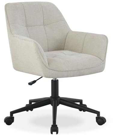DUBI Möbel Bürostuhl Leon – ergonomisch & höhenverstellbar – Schreibtischstuhl in Lederoptik Braun – drehbar, auf Rollen, gepolstert (Creme)