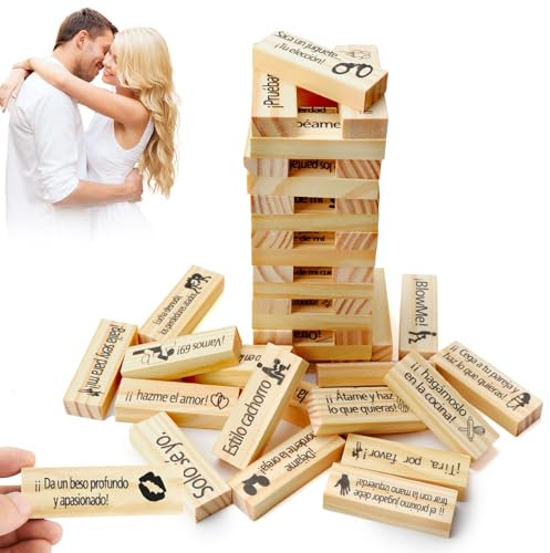 71Nmly Juego Erótico Español Torre de Madera 48 Piezas,Bloques apilables de Torre para Parejas,Juegos Hot para Adultos,Juegos para Parejas En La Intimidad,Regalos para Una Cita Nocturna