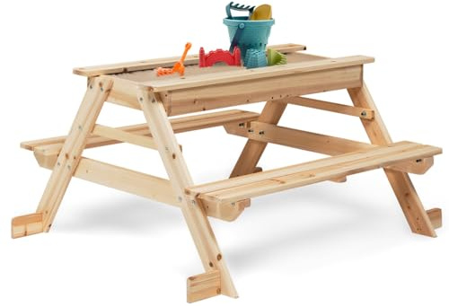 IDMarket - Foody Holz Picknicktisch für Kinder mit integriertem Sandkasten
