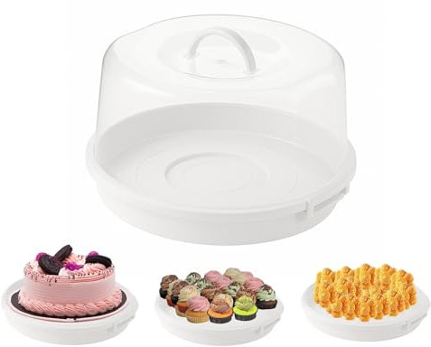 BH | Cake Carrier Box with Handle | Portable Round Cake Container | White | 1Pc | With Plastic Cover | Secure Locking Lid | Storage for Cakes, Pies & Pastries - (Pack of 1) - By BEST HOUSE