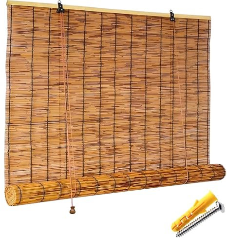 CMJYMX Cortina di bambù - 50x120 100x200 120x170 150x300cm Tenda A Rullo in bambù Naturale, Tapparella Avvolgibile bambù Protezione Solare Tende Avvolgibili in Canna con Sollevatore