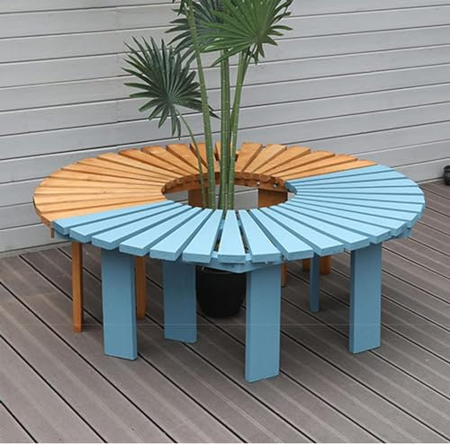 Baumbank - Halbrunde Massivholz Parkbank Anti-Korrosion Gebogene Gartenbank Outdoor Möbel für Balkon und Terrasse