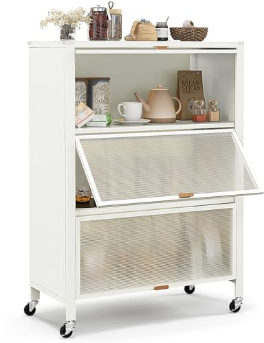 GOPLUS Armario de Almacenamiento de Cocina de 4 Niveles, Estantería para Microondas con Estructura Metálica, Ruedas Universales, Puertas Abatibles, Panel Trasero Desmontable, para Aperitivos Platos