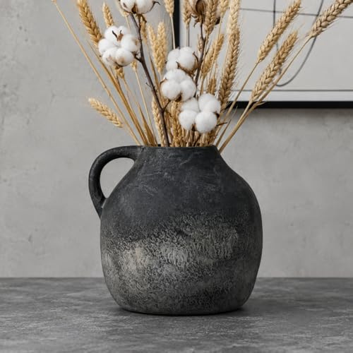JIDOFUE Große 14.4cm Rustikale Keramikvase für Wohnkultur Schwarzer Gradient,Vintage Dekovase für Wohnzimmer 5.7,Schlafzimmer,Einweihungs- und Hochzeitsgeschenk