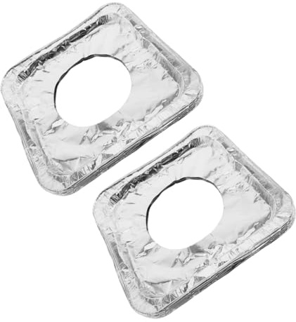 Gasherdabdeckung 100 Stück aus Aluminiumfolie für Herdplatten Silber | Ölbeständig, Hitzebeständig, Verstellbare Größe, Einfache Aufbewahrung, Brennerabdeckungen für Gasherde