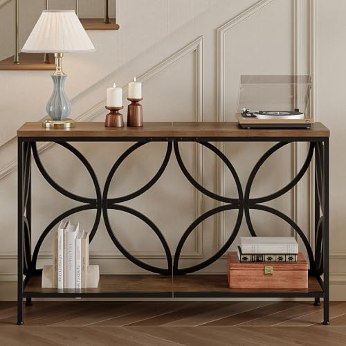 Tohomeor 120cm Konsolentisch mit Ablage, Schmaler Sofatisch, Flurtisch, Sofa-Beistelltisch, einzigartiges Design, für Eingang, Flur, Wohnzimmer (Braun, 120cm)