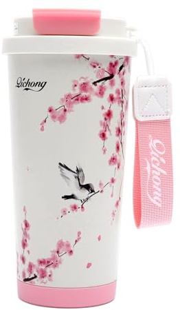 DAWRIS Taza térmica de 520 ml, taza de viaje de café aislada, taza de viaje de acero inoxidable, vaso a prueba de fugas, taza de café portátil con popote oculto para bebidas calientes y frías durante