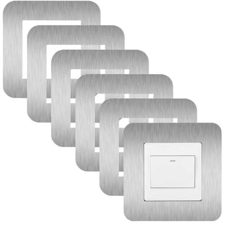 JJWNMLL Lichtschalter-Abdeckplatten, 6 Stück, silberfarben, 8,59 cm, Lichtschalter-Einfassung