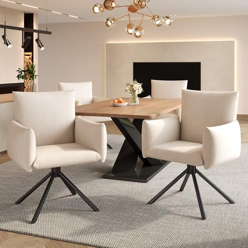 Generisch Esszimmerstuhl 2er Set, Küchenstuhl, Sessel Drehbar,Samt,Polsterstuhl,360°lässiger Drehstuhl,mit Metallbeine,für Esszimmer Küche Büro,60x60x88cm,Beige