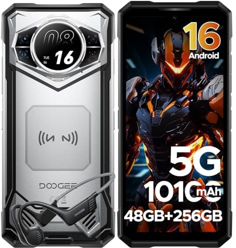 DOOGEE S200 Rugged Smartphone 5G Android16,Con Cuffie Sportive Conduzione Ossea,6.72”FHD+1.32AMOLED Rear Display,Dimensity 7050,48GB+256GB,10100mAh,100MP+20MP Telefono Indistruttibile,Face ID/OTG/NFC