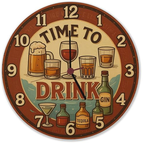 speecheese Time to Drink Vintage Wanduhr Bier Weinglas Lustige Dekouhr mit Spruch für Bar, Küche oder Büro