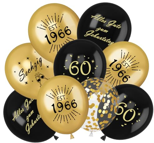 30 Stück Luftballons 60.Geburtstag Deko - Luftballons Schwarz Gold Deko für Mann Frau - Latex Druck Ballons, Konfetti Luftballons für Birthday Party Geburtstagsdeko(Schwarz Gold, 60-2026)