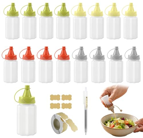 Rthynti Mini Kitchen Sauce Bottles, 16 Pcs Mini Seasoning Squeeze Bottles, Squeezable Sauce Container, Mini Condiment Squeeze Bottles for Salad Dressing, Ketchup, Soy Sauce, Honey