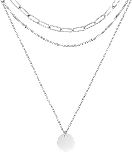 RUGGED steel Damen Edelstahl Coin-Halskette 2-reihig + Paperlink-Kette | inspired by LA - designed in Berlin, 2er-Kette 40 / 50 cm & Paperlink-Kette 45 cm (beliebig anpassbar), Schmuck-Box
