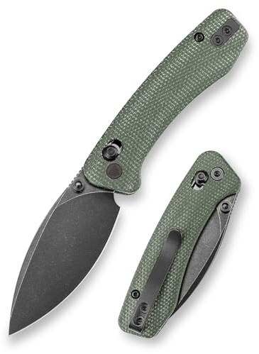 TRIVISA Koala-GM Taschenmesser, Klappmesse mit Micarta-Griff (Grün Micarta) | 65 mm Schwarze Stonewashed N690-Stahlklinge, Kompaktes EDC Messer mit Gürtelclip für Outdoor Jagd Camping
