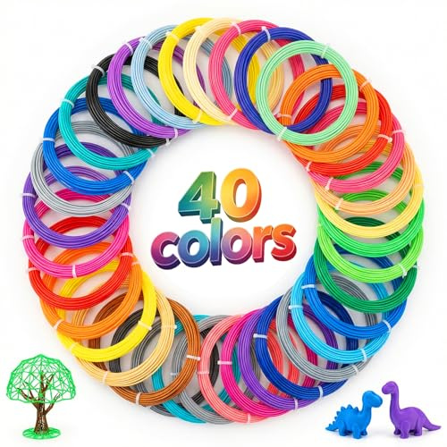 40 Farben 3D Stift Filament PCL Kompatibel mit Filapen 3D-Druck Stift,1.75mm 3D Drucker Filament Nachfüllungen,Insgesamt 200M 3D Stiftminen für Niedrige Temperatur 3D-Stift