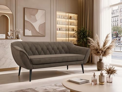 MKS MEBLE Sofa PIRS 3-Sitzer - Skandinavisches Design Couch, Gesteppte Polsterung, Wellenfederung, bequemes Polstersofa für Wohnzimmer - Schwarze Beine, Braun Velvet