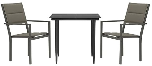 XHNIFBN 3-TLG. Garten-Essgruppe aus Stahl und Textilene – Balkon-Sitzgruppe mit Tisch aus gehärtetem Glas und 2 gepolsterten Gartenstühlen für Terrasse und Garten, 80x80 cm