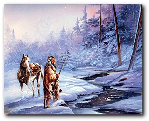 Indianer-Pferd Schatten Schnee Wald Natur Wanddekoration Kunstdruck Poster (40,6 x 50,8 cm)