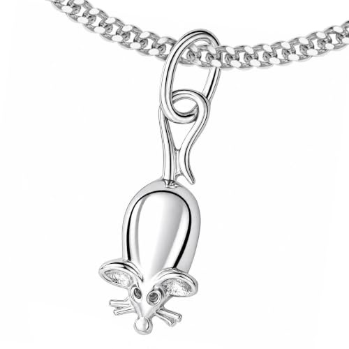 CLEVER SCHMUCK Halskette Mini Maus Anhänger 22 mm hängend + Panzerkette 40 cm 925 Sterling Silber Kinder Schmuck im Etui rosa