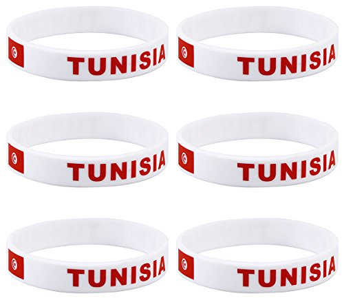 6pcs Bracelets Drapeau Tunisie Bracelet de Pays Bracelet Silicone Coupe du Monde Football 2018 Tunisia