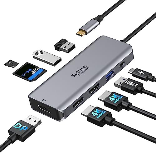 USB C Docking Station Dual Monitor Adapter,USB-C to Dual HDMI Adapter, 9 in 1 Triple Display Displayport Adapter SD TF Card Reader 2USB 2.0, 1 USB 3.0, 100W PD for Dell XPS 13/15, Lenovo Yoga,etc
